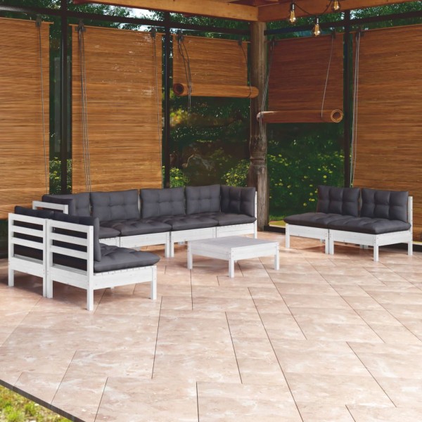 Muebles de jardín 9 pzas con cojines madera maciza de pino