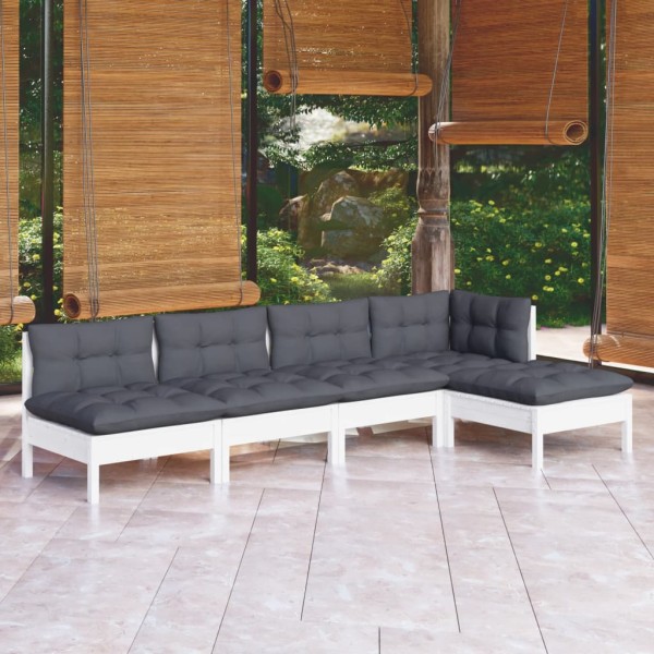 Muebles de jardín 5 pzas con cojines blanco madera de pino