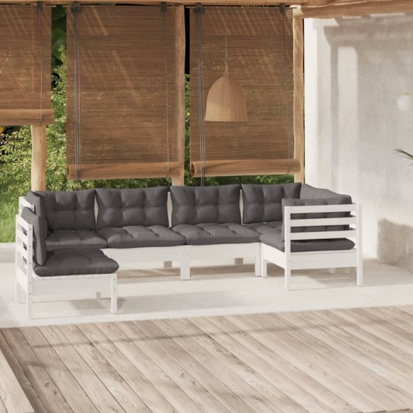 Muebles de jardín 6 pzas con cojines blanco madera de pino