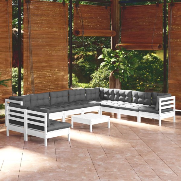 Muebles de jardín 11 pzas con cojines blanco madera de pino