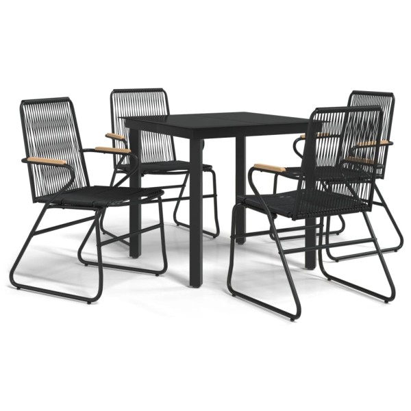 Juego de comedor de jardín 5 piezas ratán PVC negro