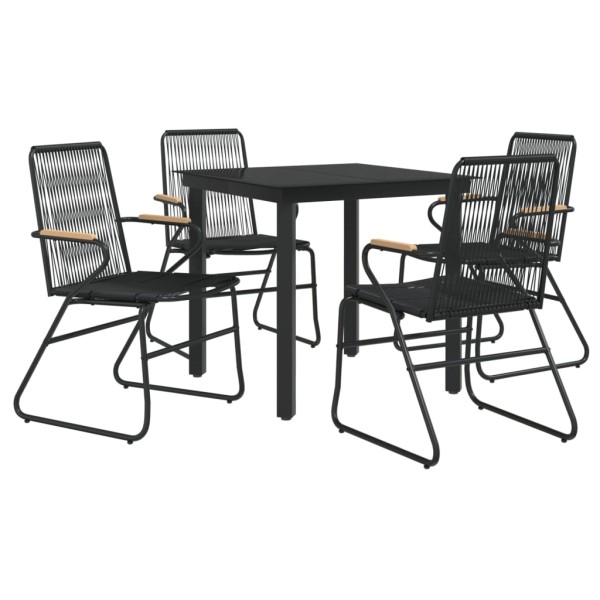 Juego de comedor de jardín 5 piezas ratán PVC negro