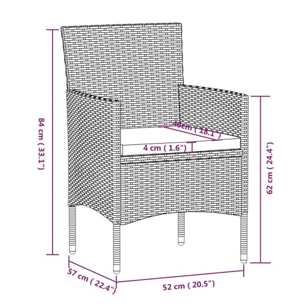 Juego de comedor para jardín 9 piezas con cojines gris y negro