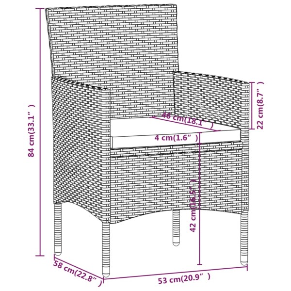 Juego de comedor de jardín 3 piezas con cojines beige y negro