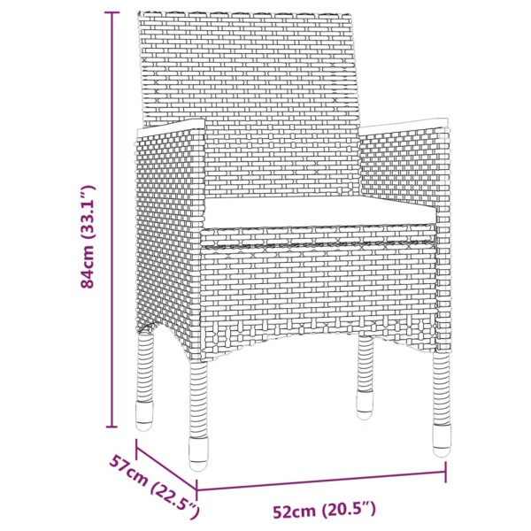 Juego de comedor para jardín 5 piezas con cojines gris y negro