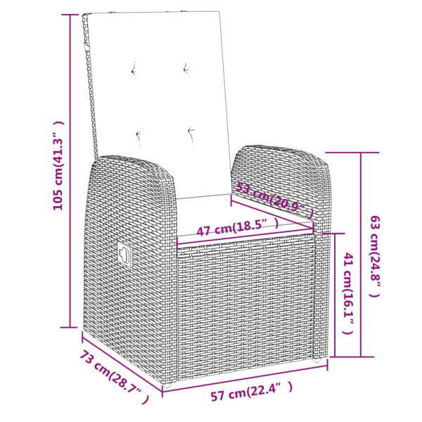 Juego de comedor de jardín 3 piezas con cojines gris