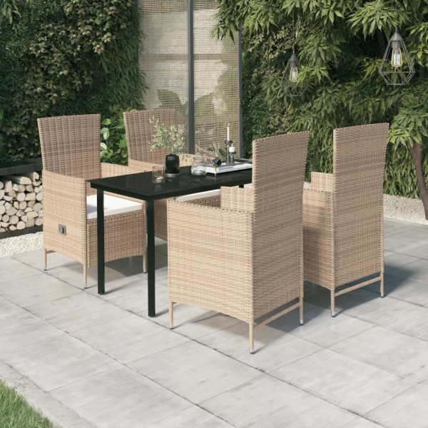 Juego de comedor de jardín 5 piezas con cojines beige