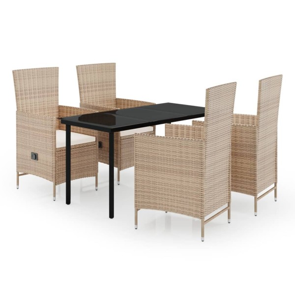 Juego de comedor de jardín 5 piezas con cojines beige