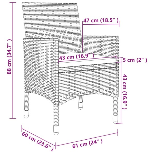 Set comedor de jardín 5 pzas y cojines ratán sintético y vidrio