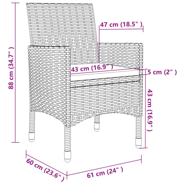 Set comedor de jardín 9 pzas y cojines ratán sintético y vidrio