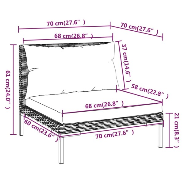 Set sofás de jardín 8 pzas cojines ratán sintético gris oscuro