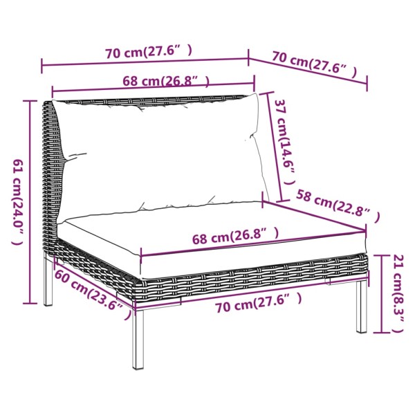 Muebles de jardín 10 pzas y cojines ratán sintético gris oscuro