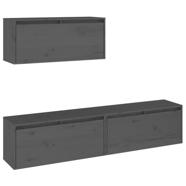 Muebles para TV 3 piezas madera maciza de pino gris