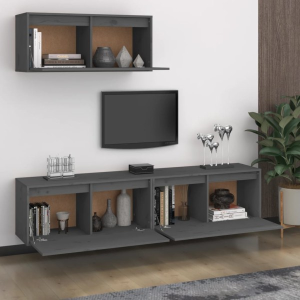 Muebles para TV 3 piezas madera maciza de pino gris