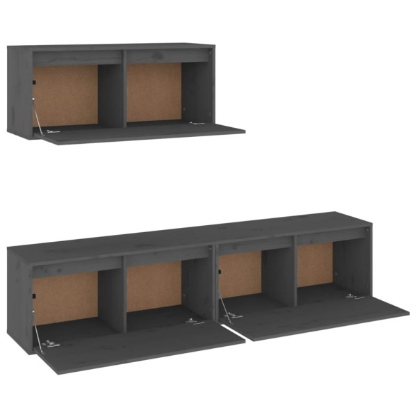 Muebles para TV 3 piezas madera maciza de pino gris