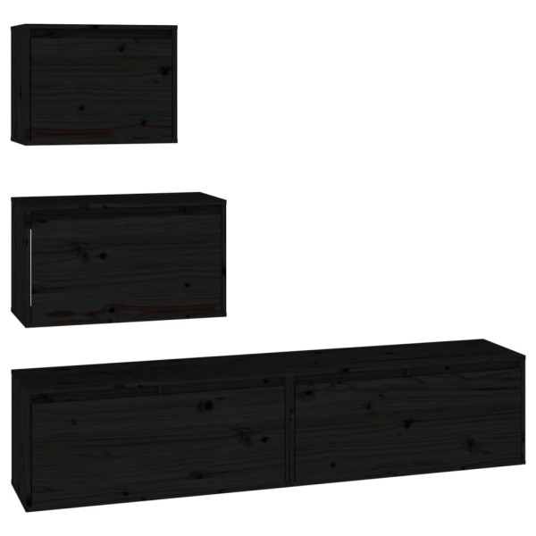 Muebles para TV 4 piezas madera maciza de pino negro