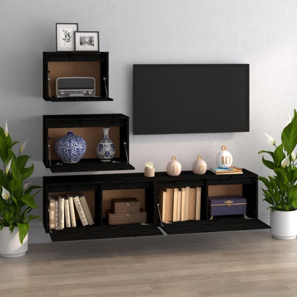 Muebles para TV 4 piezas madera maciza de pino negro