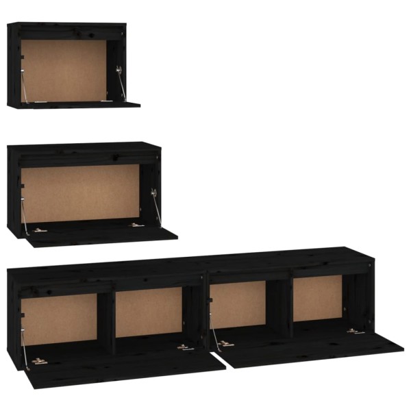 Muebles para TV 4 piezas madera maciza de pino negro