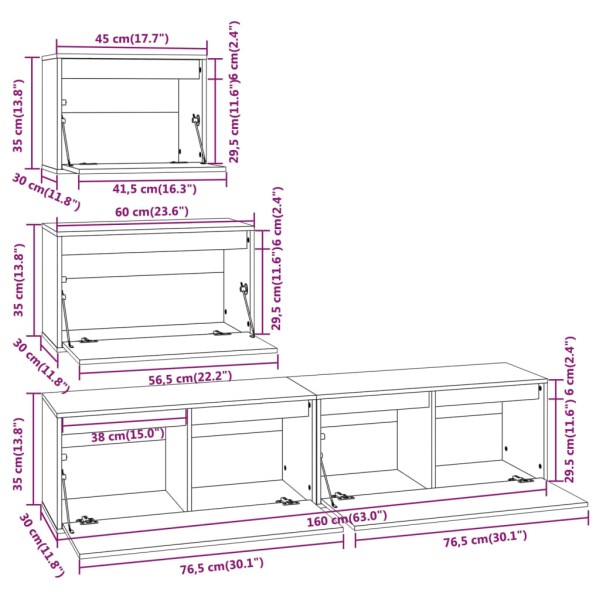 Muebles para TV 4 piezas madera maciza de pino negro