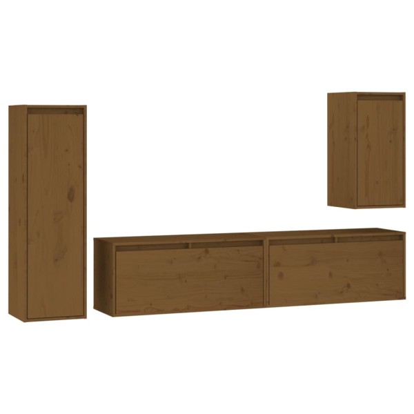 Muebles para TV 4 piezas madera maciza de pino marrón miel