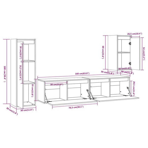 Muebles para TV 4 piezas madera maciza de pino marrón miel