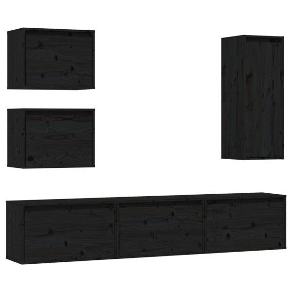 Muebles para TV 6 piezas madera maciza de pino negro