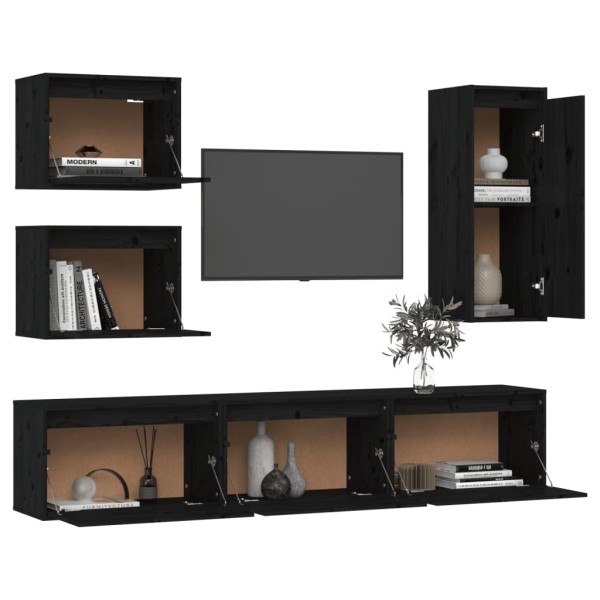 Muebles para TV 6 piezas madera maciza de pino negro