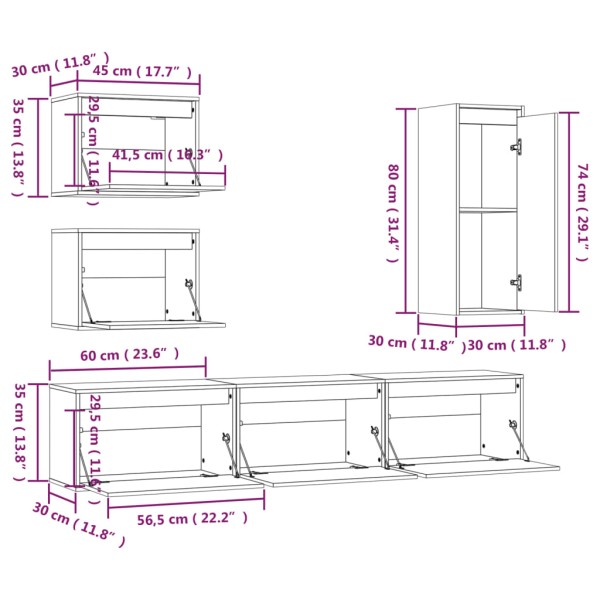 Muebles para TV 6 piezas madera maciza de pino negro