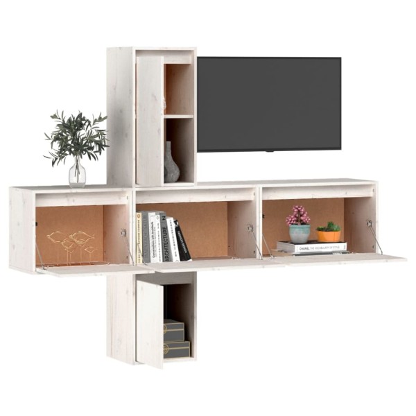 Muebles para TV 5 piezas madera maciza de pino blanco