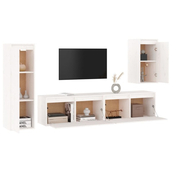 Muebles para TV 4 piezas madera maciza de pino blanco