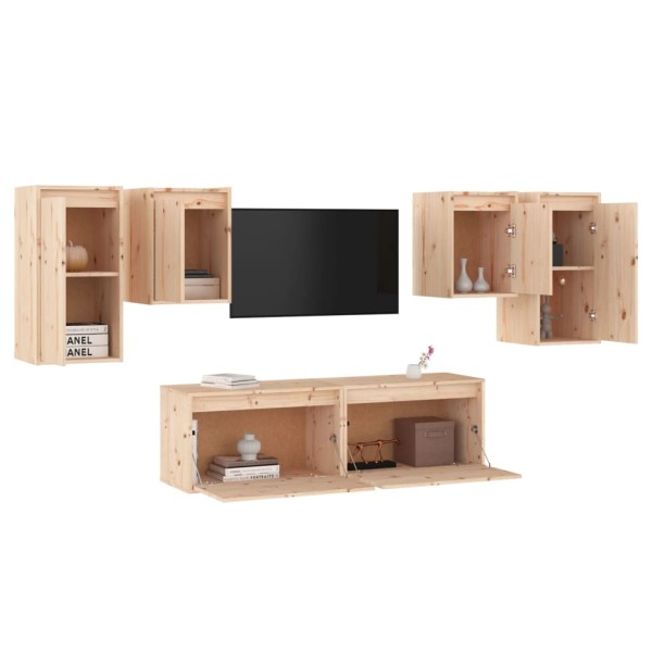 Muebles para TV 6 piezas madera maciza de pino