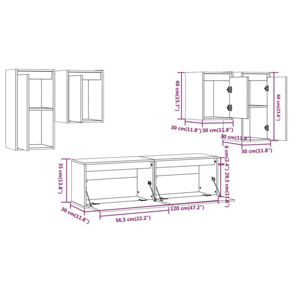 Muebles para TV 6 piezas madera maciza de pino