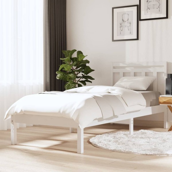 Estructura de cama individual madera maciza blanco 90x190 cm