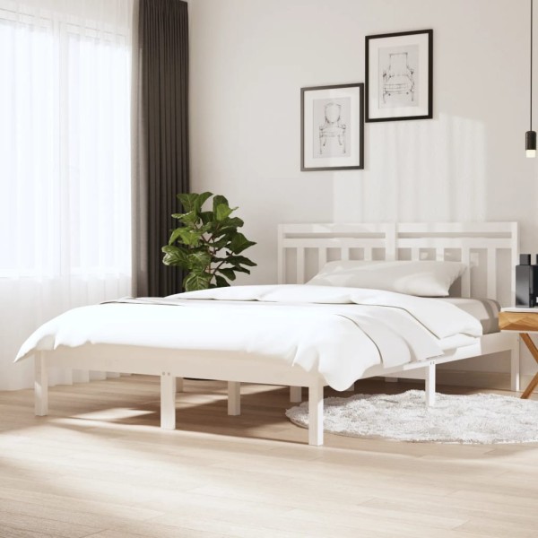 Estructura de cama doble de madera maciza blanca 120x190cm