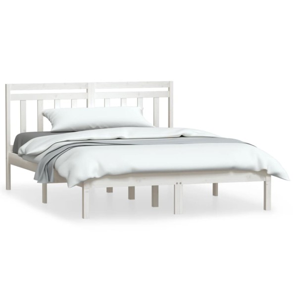 Estructura de cama doble de madera maciza blanca 120x190cm