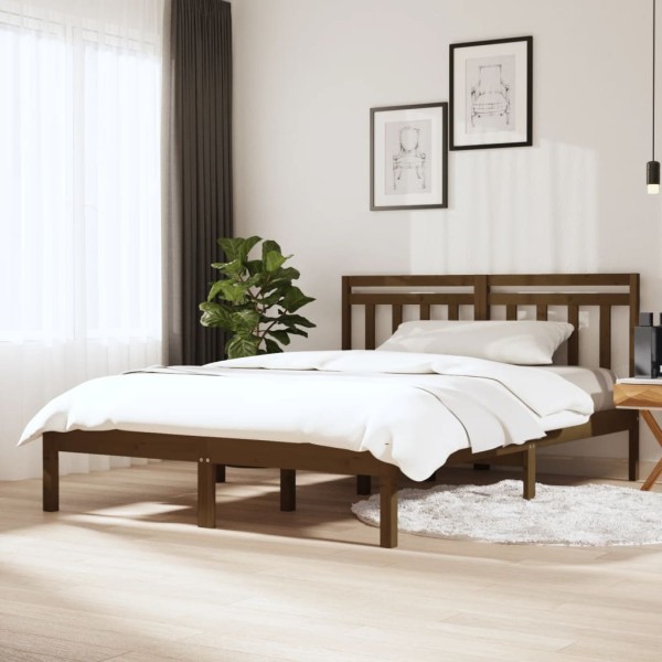 Estructura de cama madera maciza king marrón miel 150x200 cm