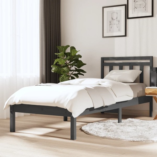 Estructura de cama madera maciza de pino gris 90x200 cm