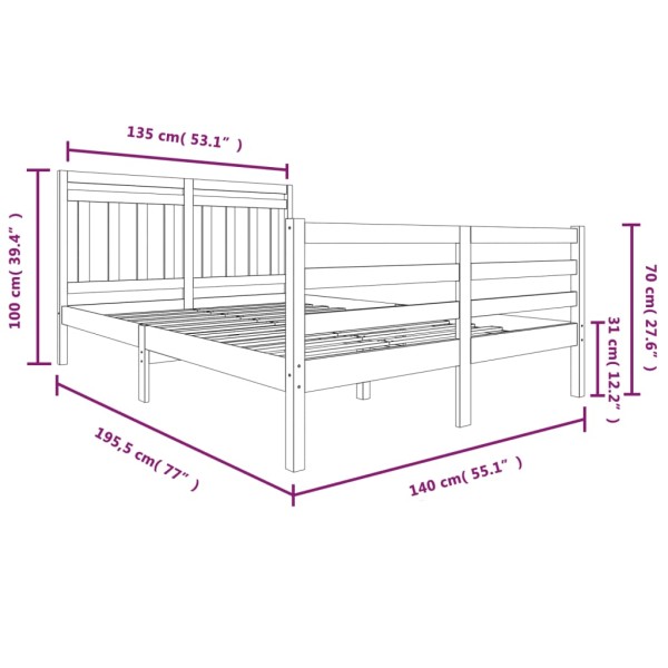 Estructura de cama doble de madera maciza blanco 135x190 cm