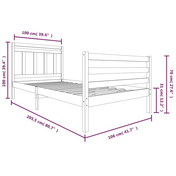 Estructura de cama madera maciza blanca 100x200 cm