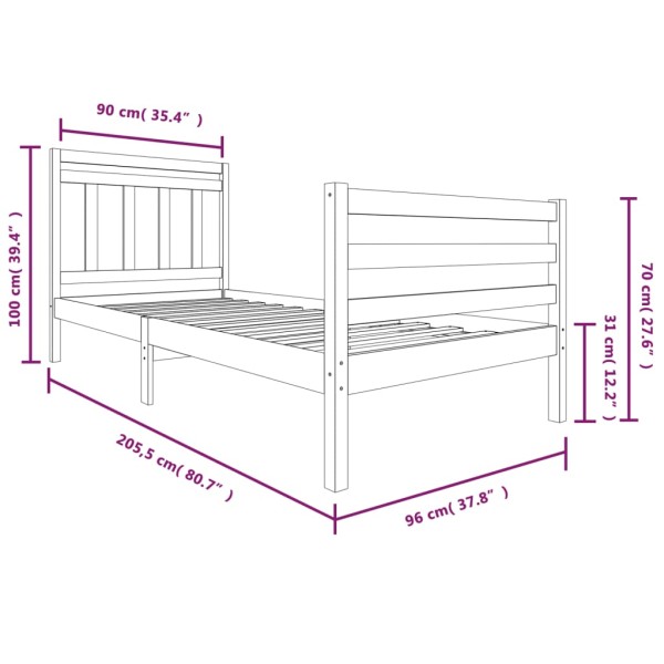 Estructura de cama madera maciza 90x200 cm