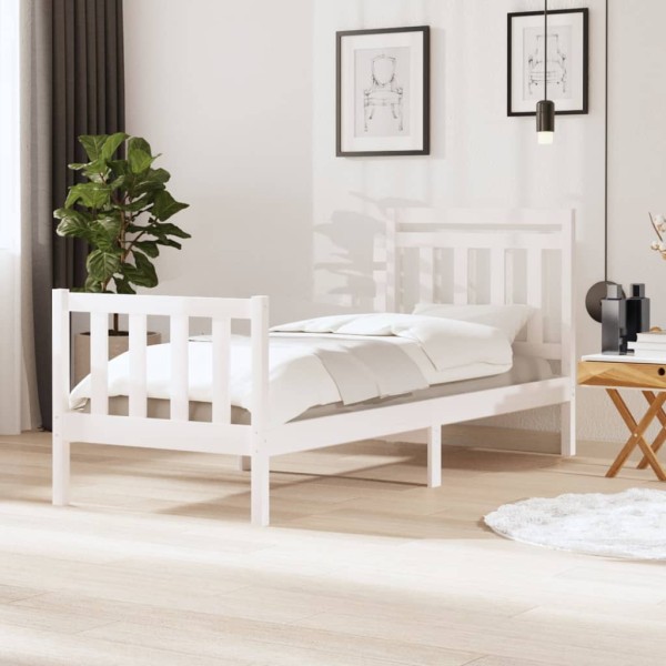 Estructura de cama madera maciza blanco individual 90x190 cm