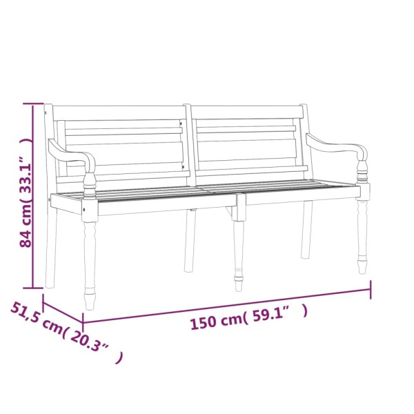 Banco Batavia con cojín gris madera maciza de teca 150 cm