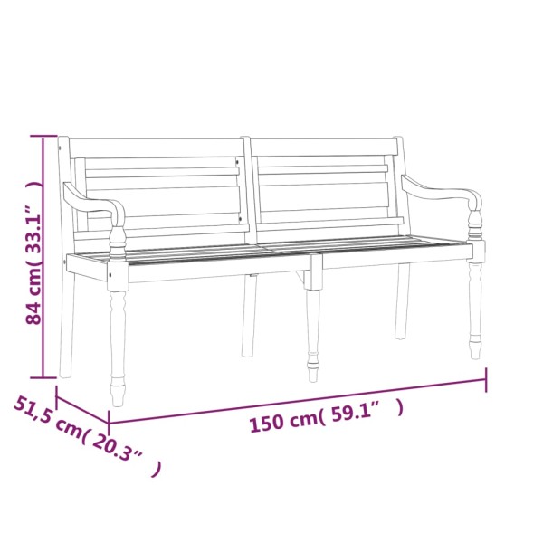 Banco Batavia con cojín negro madera maciza de teca 150 cm