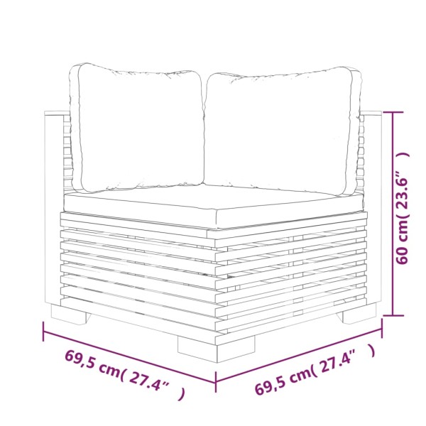 Juego muebles de jardín 4 piezas y cojines madera maciza teca