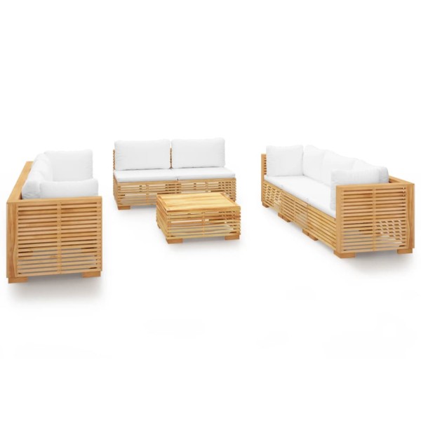 Juego muebles de jardín 9 piezas y cojines madera maciza teca