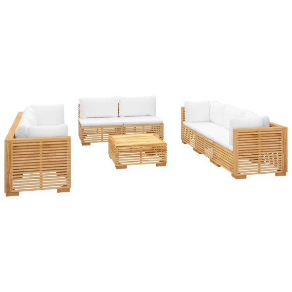 Juego muebles de jardín 9 piezas y cojines madera maciza teca