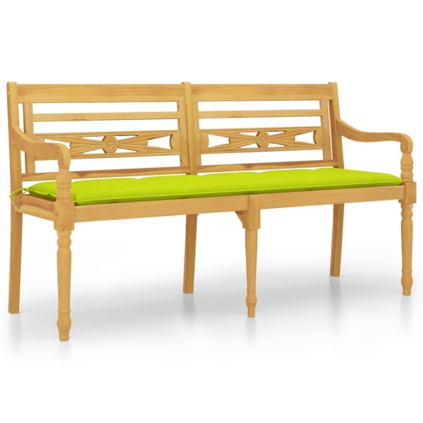 Banco Batavia con cojín verde brillo madera maciza teca 150 cm