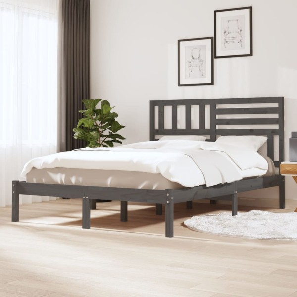 Estructura de cama madera maciza de pino gris 135x190 cm