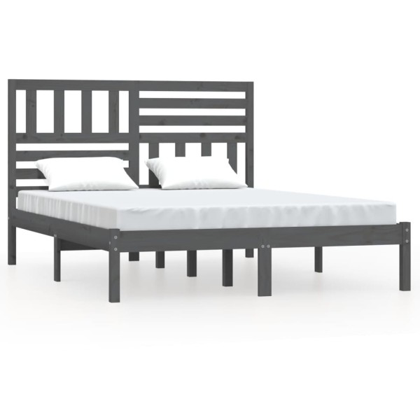 Estructura de cama madera maciza de pino gris 135x190 cm