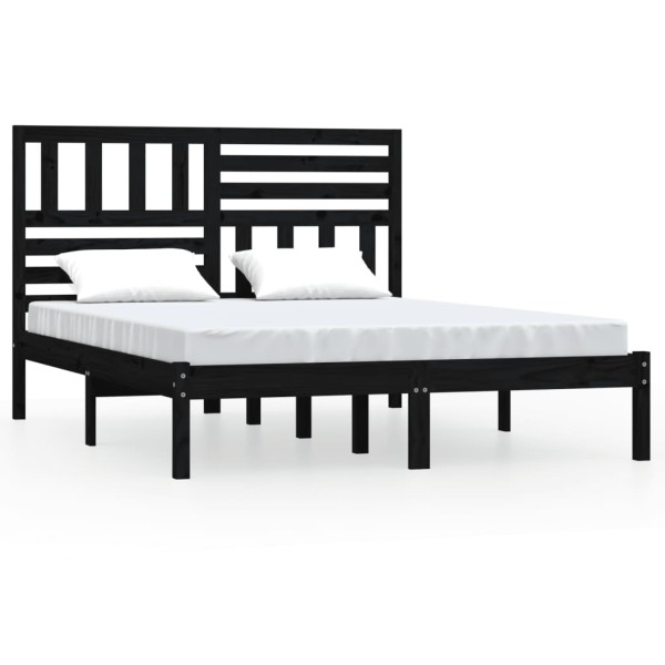 Estructura de cama doble madera maciza pino negro 135x190 cm